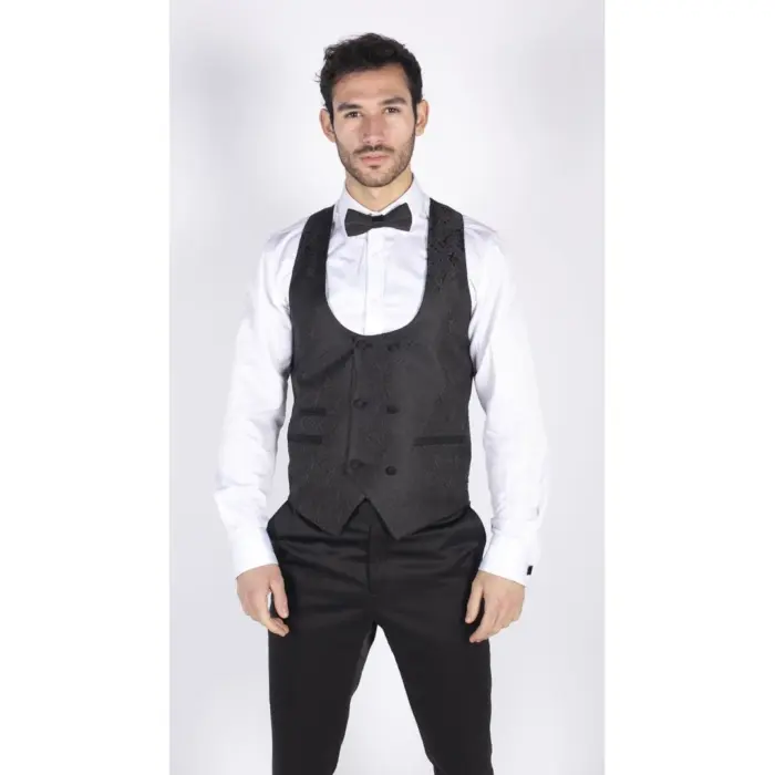 Mens Paisley Tuxedo Blazer And Waistcoat Brocade Dinner Jacket Satin Black Fit - Image 6