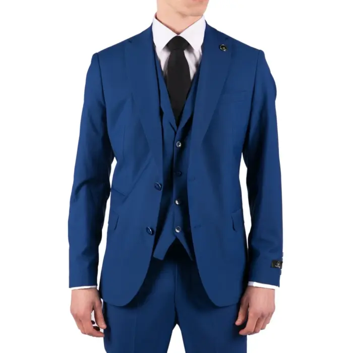 Mens 3 Piece Royal Blue Tailored Fit Suit Best Man Groom Prom Wedding Classic - Image 1