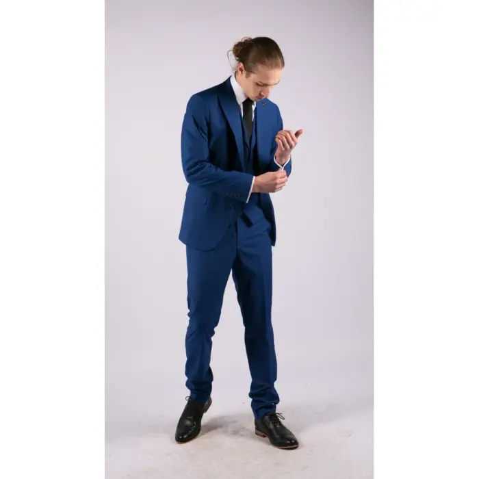 Mens 3 Piece Royal Blue Tailored Fit Suit Best Man Groom Prom Wedding Classic - Image 3