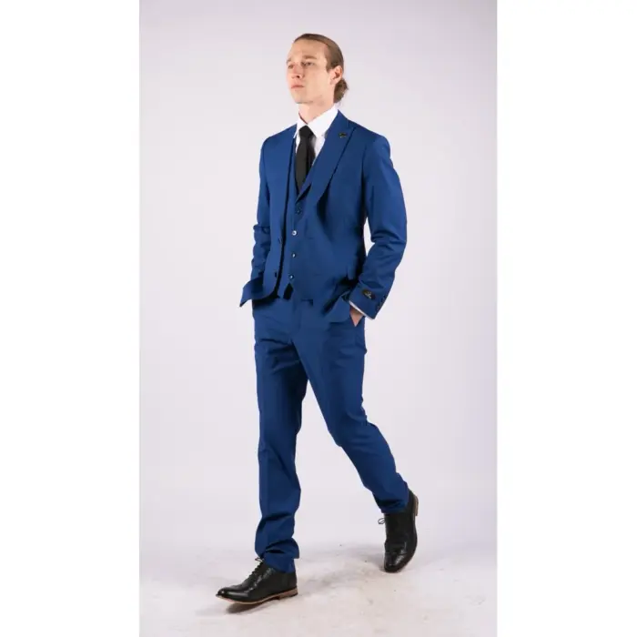Mens 3 Piece Royal Blue Tailored Fit Suit Best Man Groom Prom Wedding Classic - Image 4
