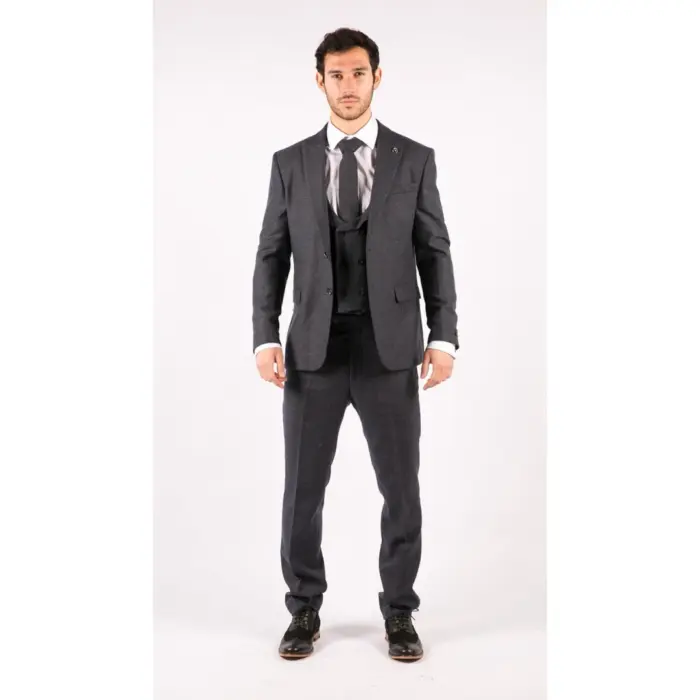 Mens 3 Piece Tweed Suit Blue Herringbone Double Waistcoat Classic Vintage Shelby 1920s - Image 2