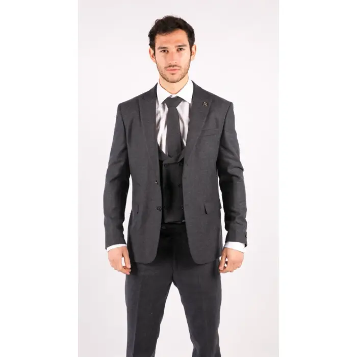 Mens 3 Piece Tweed Suit Blue Herringbone Double Waistcoat Classic Vintage Shelby 1920s - Image 1