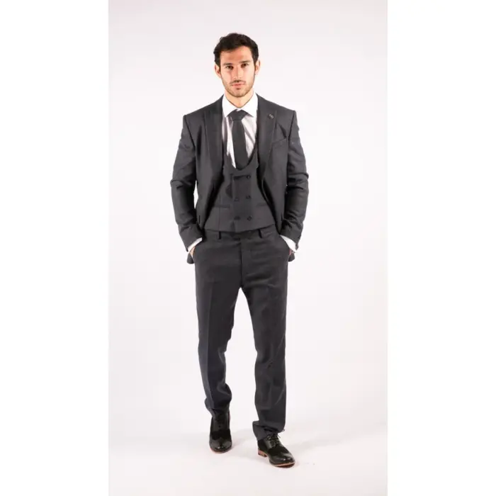 Mens 3 Piece Tweed Suit Blue Herringbone Double Waistcoat Classic Vintage Shelby 1920s - Image 5