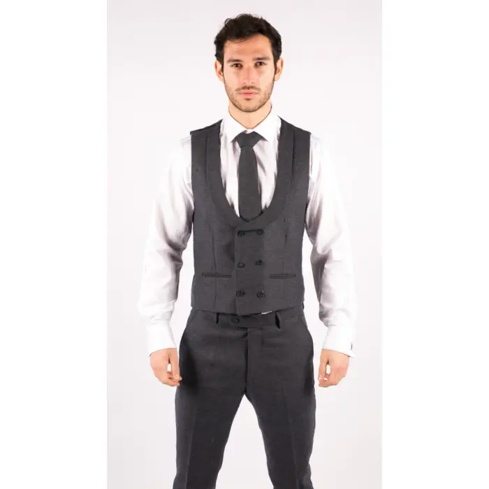 Mens 3 Piece Tweed Suit Blue Herringbone Double Waistcoat Classic Vintage Shelby 1920s - Image 6