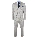 Men's Suit 3 Piece Beige Checked Classic Plaid Tailored Fit Formal Dress - Image 3