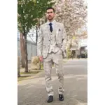 Men's Suit 3 Piece Beige Checked Classic Plaid Tailored Fit Formal Dress - Image 2