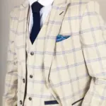 Men's Suit 3 Piece Beige Checked Classic Plaid Tailored Fit Formal Dress - Image 4