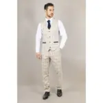 Men's Suit 3 Piece Beige Checked Classic Plaid Tailored Fit Formal Dress - Image 5