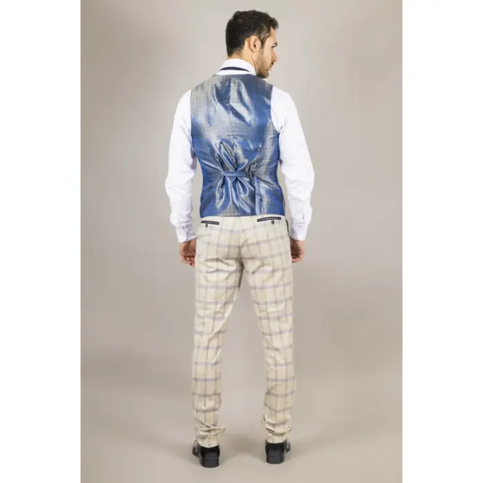 Men's Suit 3 Piece Beige Checked Classic Plaid Tailored Fit Formal Dress - Image 6