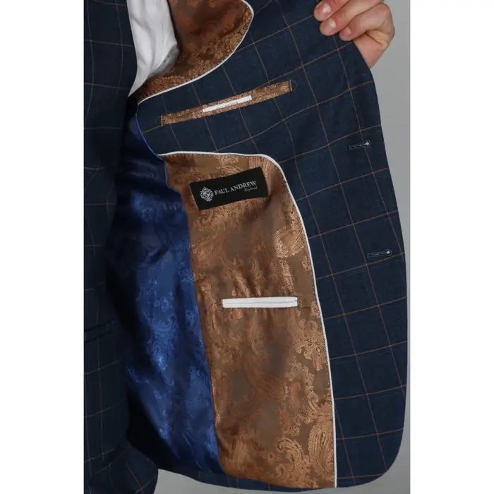 Men's Blue Blazer Check Formal Wedding Prom - Image 2