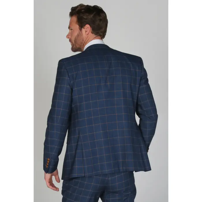 Men's Blue Blazer Check Formal Wedding Prom - Image 3