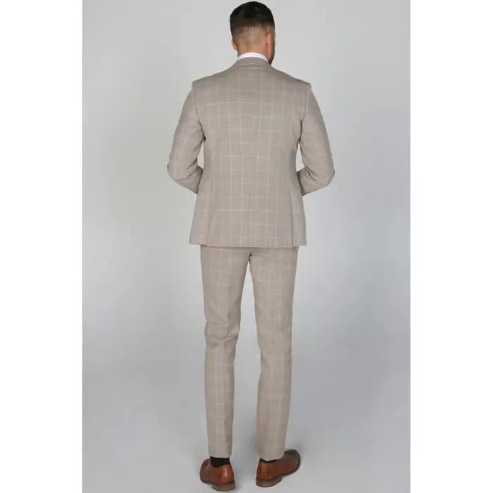Holland - Men's Beige Check Blazer Office Wedding Prom - Image 3