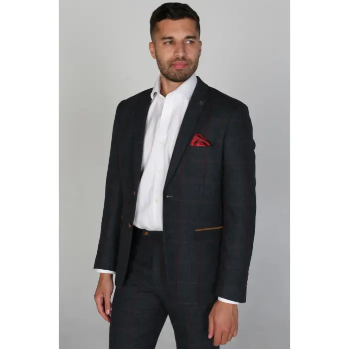 Madrid - Men's Tweed Blue Blazer Wedding Formal - Image 1