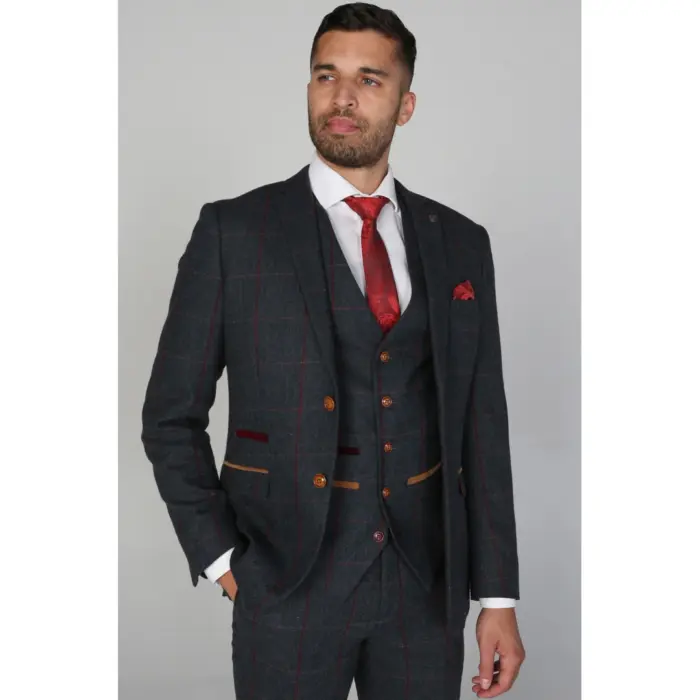 Madrid - Men's Tweed Blue Blazer Wedding Formal - Image 2