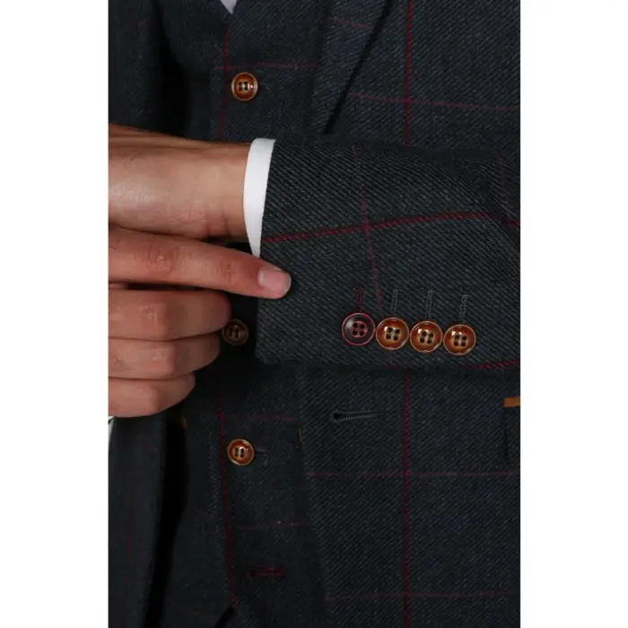 Madrid - Men's Tweed Blue Blazer Wedding Formal - Image 4
