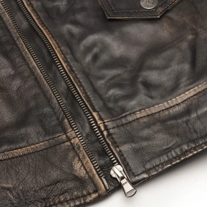 Mens Vintage Washed Tan Brown Real Leather Biker Jacket Cross Zip Retro Casual - Image 20
