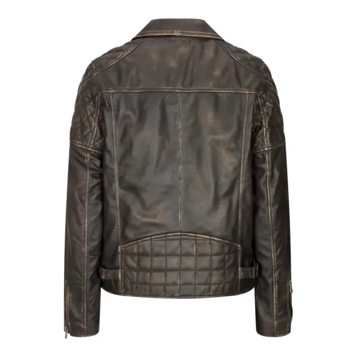 Mens Vintage Washed Tan Brown Real Leather Biker Jacket Cross Zip Retro Casual - Image 21