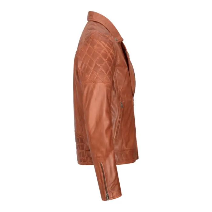 Mens Vintage Washed Tan Brown Real Leather Biker Jacket Cross Zip Retro Casual - Image 11