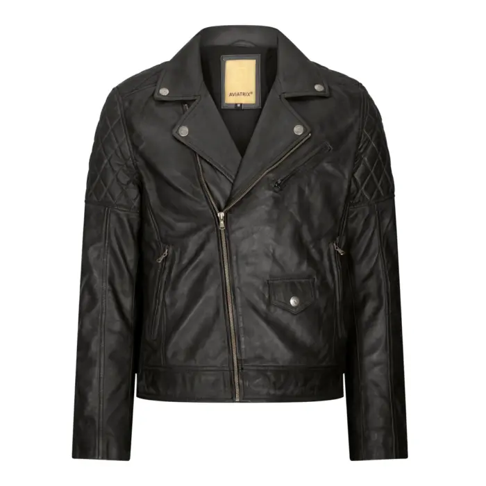 Mens Vintage Washed Tan Brown Real Leather Biker Jacket Cross Zip Retro Casual - Image 1
