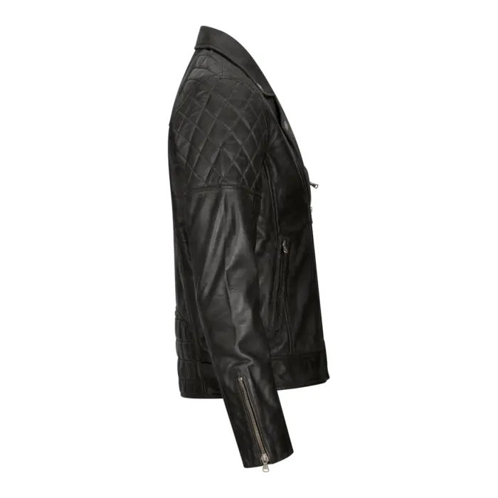 Mens Vintage Washed Tan Brown Real Leather Biker Jacket Cross Zip Retro Casual - Image 3