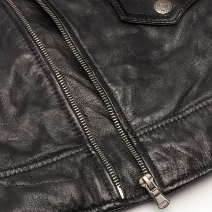 Mens Vintage Washed Tan Brown Real Leather Biker Jacket Cross Zip Retro Casual - Image 4