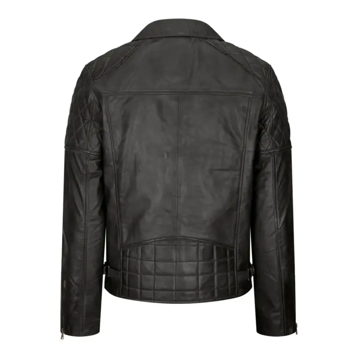 Mens Vintage Washed Tan Brown Real Leather Biker Jacket Cross Zip Retro Casual - Image 5