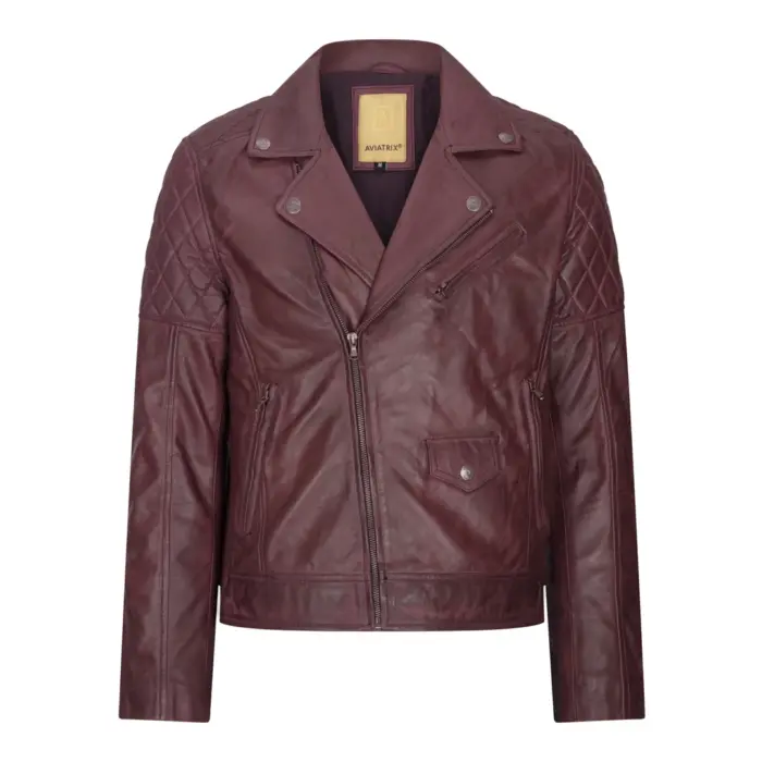 Mens Vintage Washed Tan Brown Real Leather Biker Jacket Cross Zip Retro Casual - Image 14