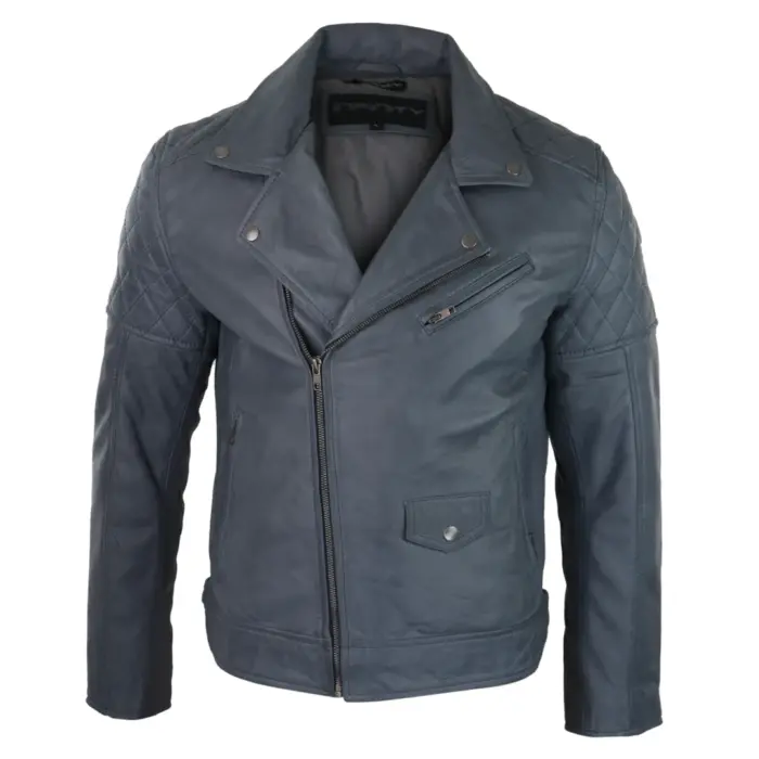 Mens Vintage Washed Tan Brown Real Leather Biker Jacket Cross Zip Retro Casual - Image 22