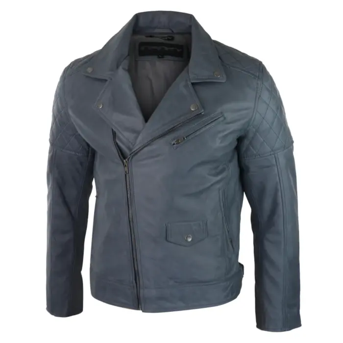 Mens Vintage Washed Tan Brown Real Leather Biker Jacket Cross Zip Retro Casual - Image 23
