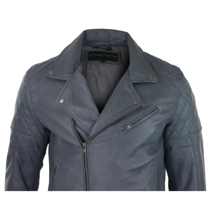 Mens Vintage Washed Tan Brown Real Leather Biker Jacket Cross Zip Retro Casual - Image 24