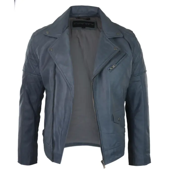 Mens Vintage Washed Tan Brown Real Leather Biker Jacket Cross Zip Retro Casual - Image 25