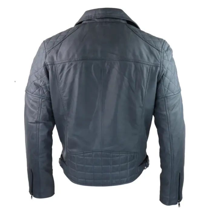 Mens Vintage Washed Tan Brown Real Leather Biker Jacket Cross Zip Retro Casual - Image 26