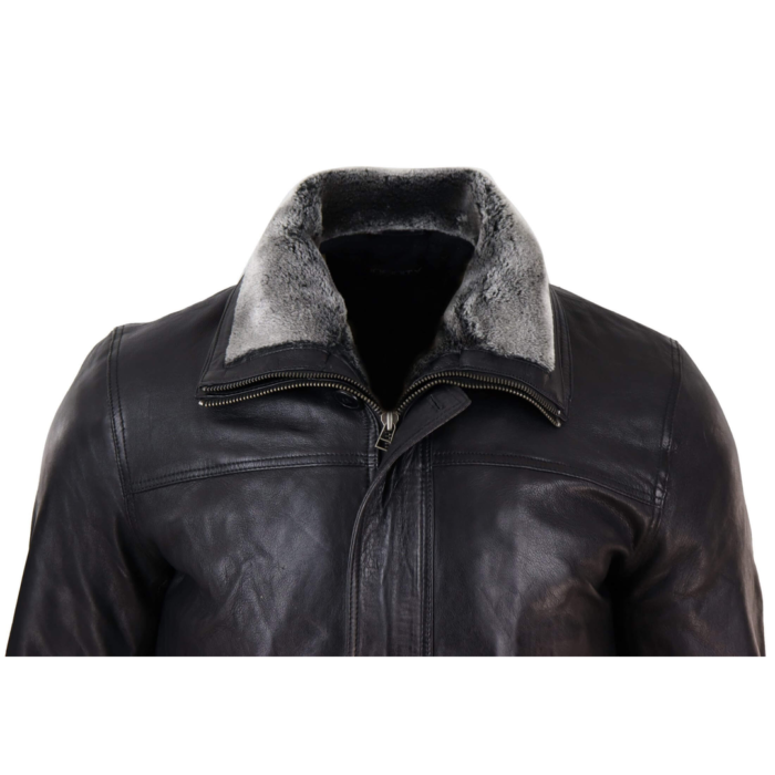 Mens 3/4 Long Real Leather Safari Jacket Classic Car Coat Zip Button Cover - Image 3