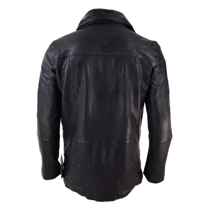 Mens 3/4 Long Real Leather Safari Jacket Classic Car Coat Zip Button Cover - Image 6