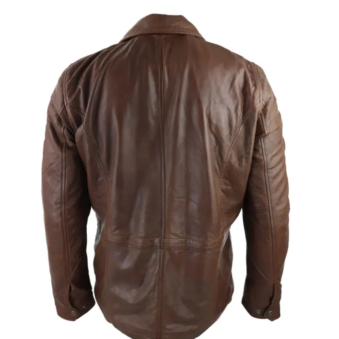 Mens Tan Brown 3/4 Jacket Real Leather Safari Hunting Country Coat Classic - Image 7