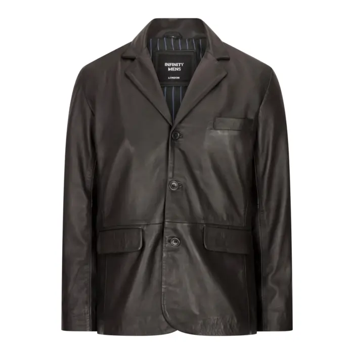 Mens Real Leather Jacket Black Smart Casual Classic Blazer Retro Vintage - Image 1