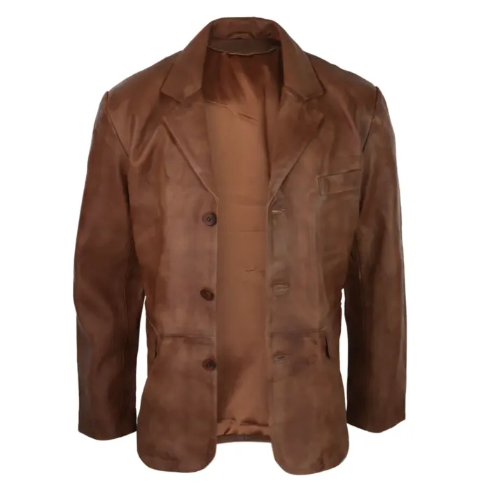 Mens Real Leather Jacket Black Smart Casual Classic Blazer Retro Vintage - Image 9