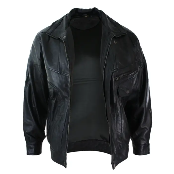 Mens Classic Bomber Black Nubuck Washed Brown Real Leather Jacket - Image 4