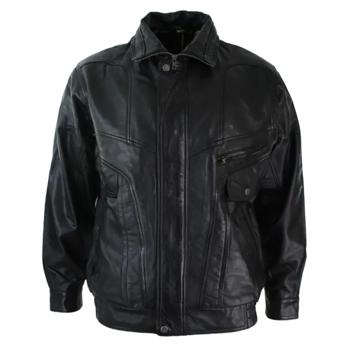 Mens Classic Bomber Black Nubuck Washed Brown Real Leather Jacket - Image 1