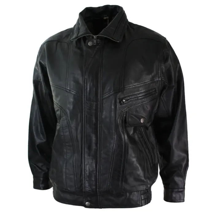 Mens Classic Bomber Black Nubuck Washed Brown Real Leather Jacket - Image 2