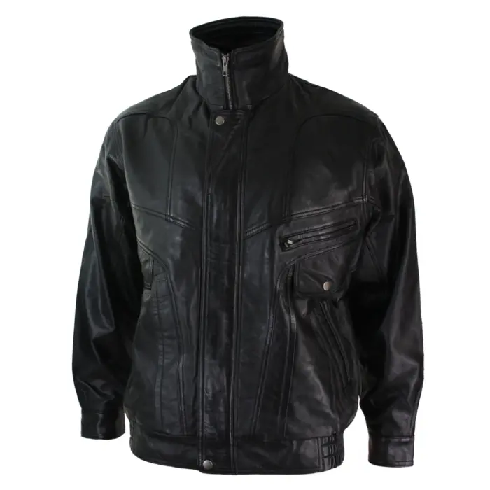 Mens Classic Bomber Black Nubuck Washed Brown Real Leather Jacket - Image 3