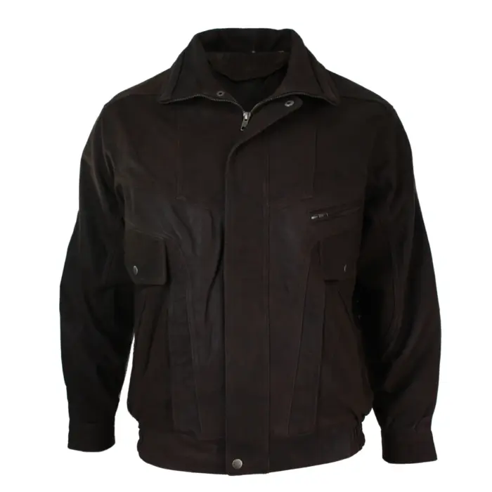 Mens Classic Bomber Black Nubuck Washed Brown Real Leather Jacket - Image 6