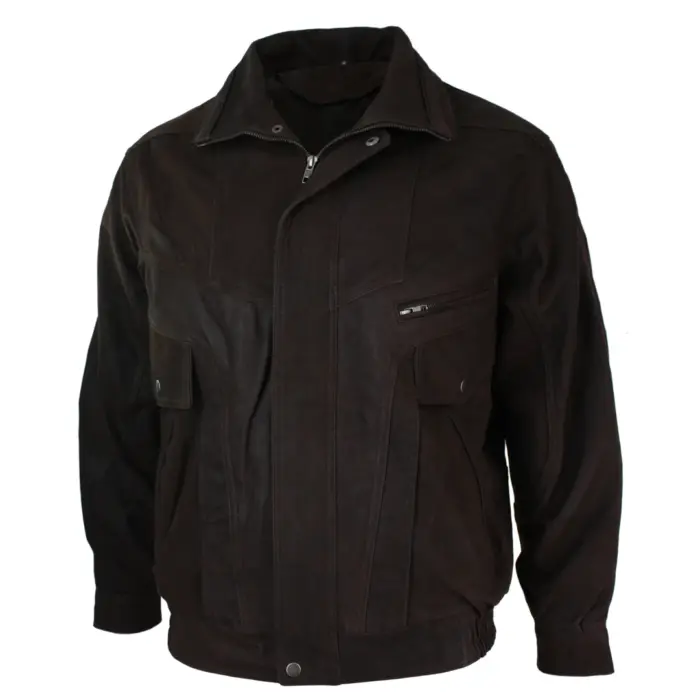 Mens Classic Bomber Black Nubuck Washed Brown Real Leather Jacket - Image 7