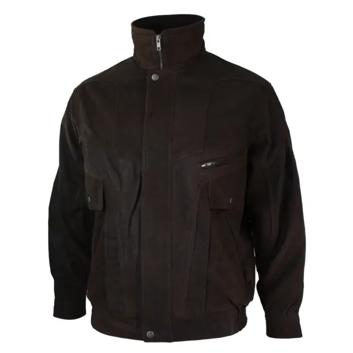 Mens Classic Bomber Black Nubuck Washed Brown Real Leather Jacket - Image 8