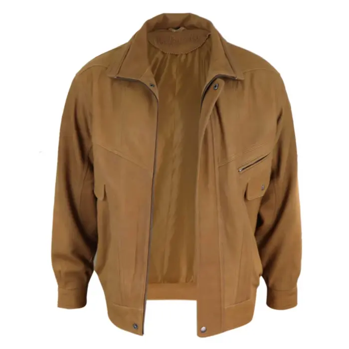 Mens Classic Bomber Black Nubuck Washed Brown Real Leather Jacket - Image 14