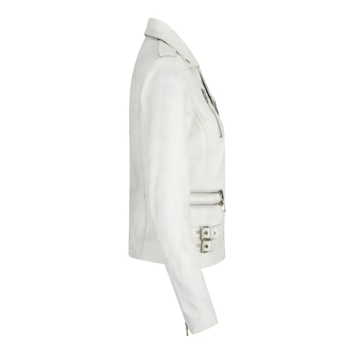 Womens Ladies Real Soft Leather Racing Style Biker Jacket - Image 46