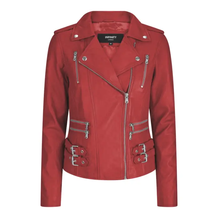 Womens Ladies Real Soft Leather Racing Style Biker Jacket - Image 29