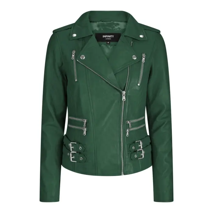 Womens Ladies Real Soft Leather Racing Style Biker Jacket - Image 17