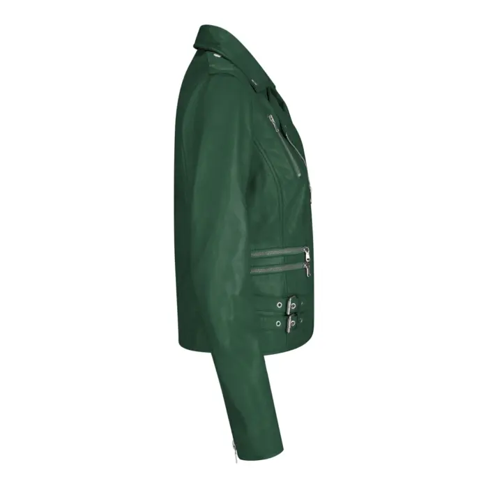 Womens Ladies Real Soft Leather Racing Style Biker Jacket - Image 18