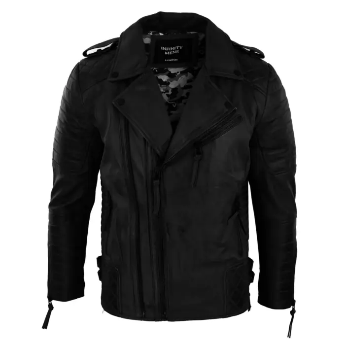 Mens Biker Jacket Cross Zip Black Wine Retro Vintage Tailored Fit Rock Punk - Image 1